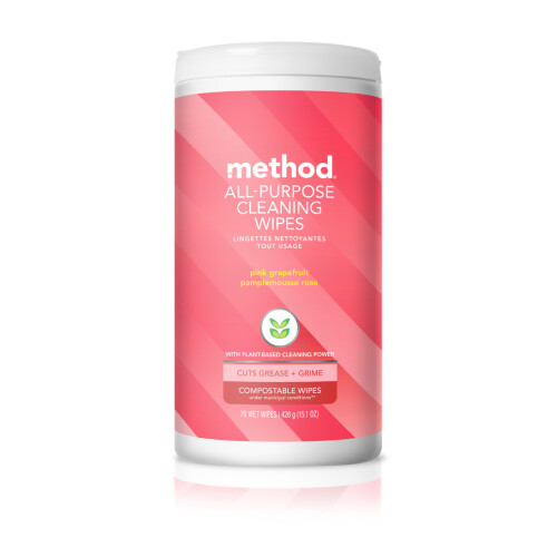 Method Method All-Purpose Cleaning Wipes, Pink Grapefruit, Multi-Surface, Compostable, 70 Count (Pack of 1)