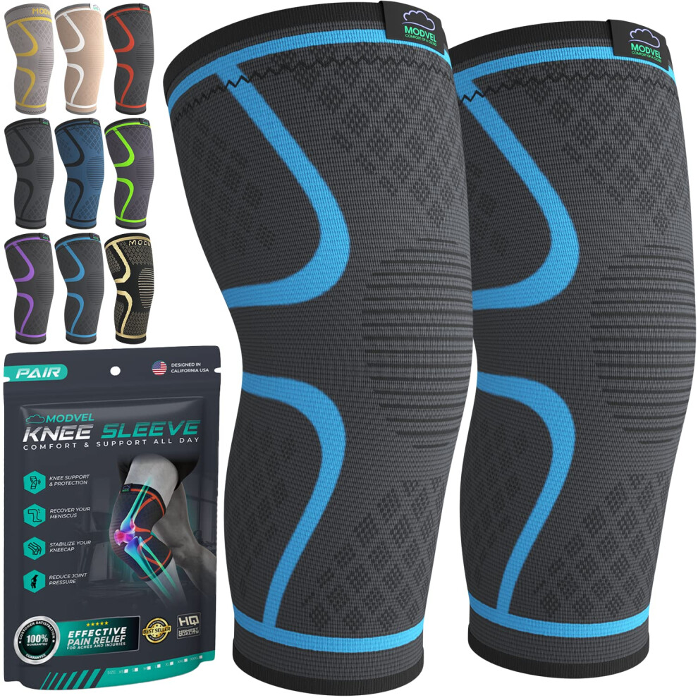 Modvel Knee Braces For Knee Pain Women & Men 2 Pack Knee Brace For Knee Pain Set Knee Brace Compression Sleeve Knee Braces For Knee Pain Menis
