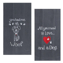 Kay Dee Dog Lover besticktes Waffelhandtuch-Set Baumwolle je eins You Had Me bei Woof & Dog Love