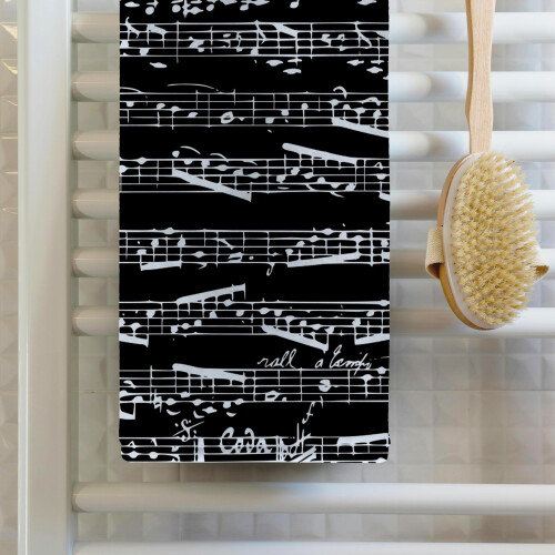 3D Rose sorte og hvide noder-Stillige noder-Klavernotation-Samtidige musikergaver H?nd-/sportsh?ndkl?de 15 x 22 1