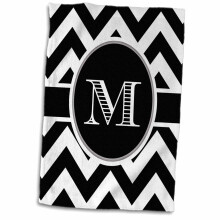 Serviette main 3D Rose noir et blanc Chevron monogramme initiale M 15x 22 multicolore