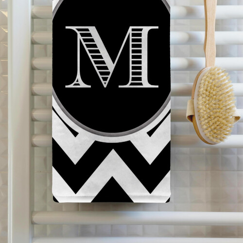 Serviette  main 3D Rose noir et blanc Chevron monogramme initiale M 15x 22 multicolore 1