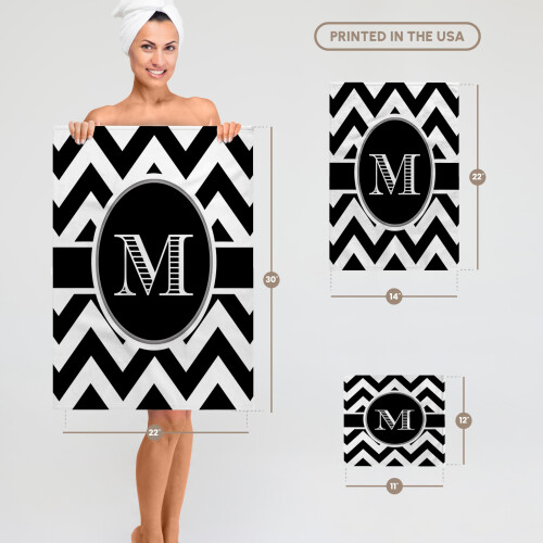 Serviette  main 3D Rose noir et blanc Chevron monogramme initiale M 15x 22 multicolore 2