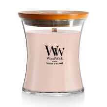 WoodWick Medium Hourglass Candle Vanilla Sea Salt Scented Premium Soy-Blend Wax Pluswick Innovation Wood Wick Ideal for Gifting or Home Decor