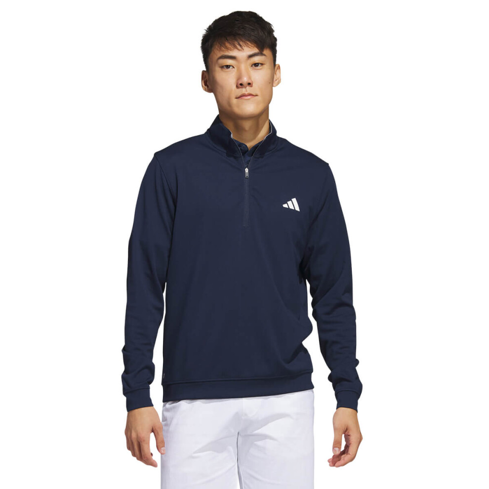 Adidas (Xxl, Collegiate Navy) Golf Mens Elevated Quarter Zip Left Chest Recycled Sweater Blue
