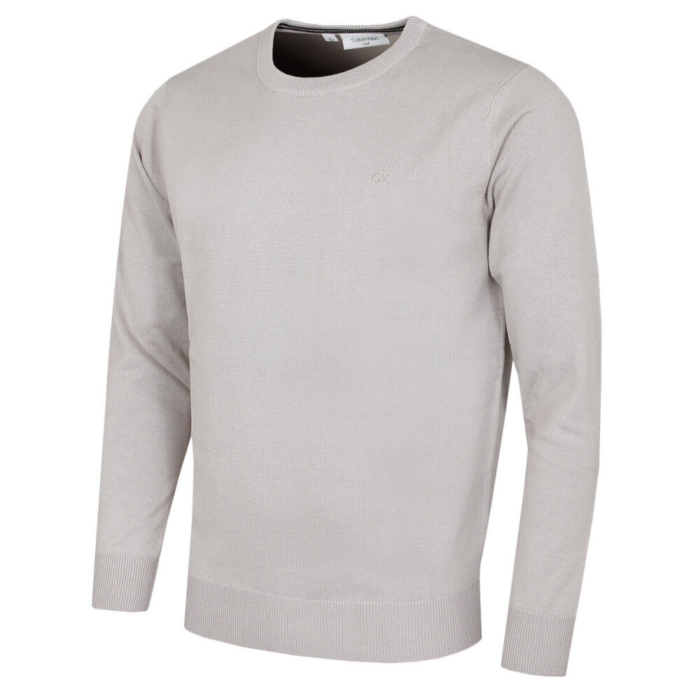 Calvin Klein (L, Platinum) 2025 Crew Neck Cotton Breathable Golf Sweater Men's