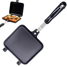 Double Sided Frying Pan 19 cm with Heat Resistant Handle, Non-Stick Aluminium Panini Maker for Home Cooking Breakfast