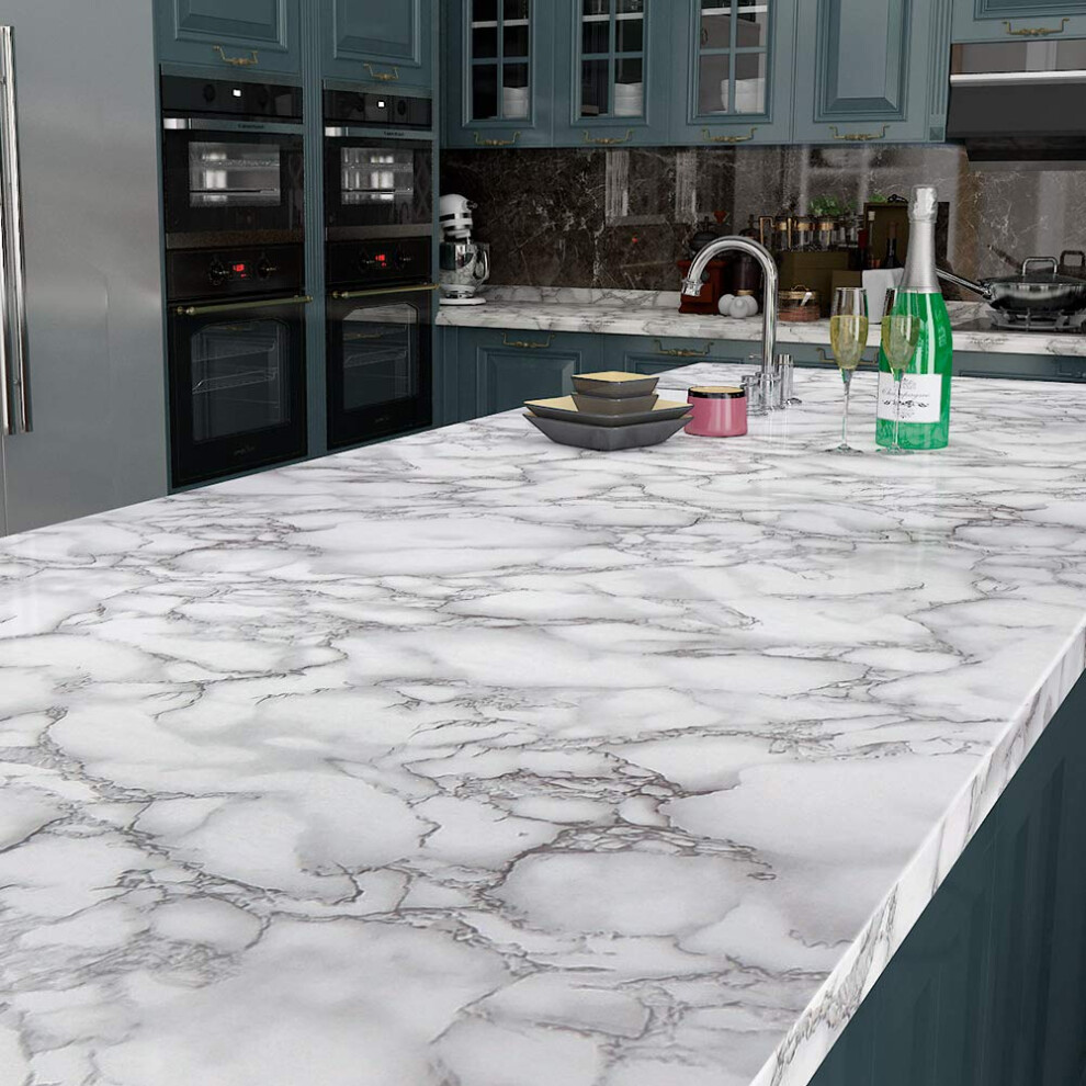 Livelynine 15.8X197 Countertop Contact Paper Waterproof White Grey Marble Counter Top Covers Peel And Stick Countertops Kitchen Wallpaper Self Adhesi 741722791073