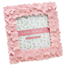 Laura Ashley 4x4 Pink Flower Textured Hand-Crafted Resin Picture Frame with Easel & Hook for Tabletop & Wall Display Decorative Floral Design Home D