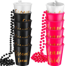 Maitys 12 PCS Team Bruidegom Bachelorette Shot Glass ketting met plastic kralenketen Goudfolie Bruidsmeisje Geschenken voor bruiloft Bachelorette
