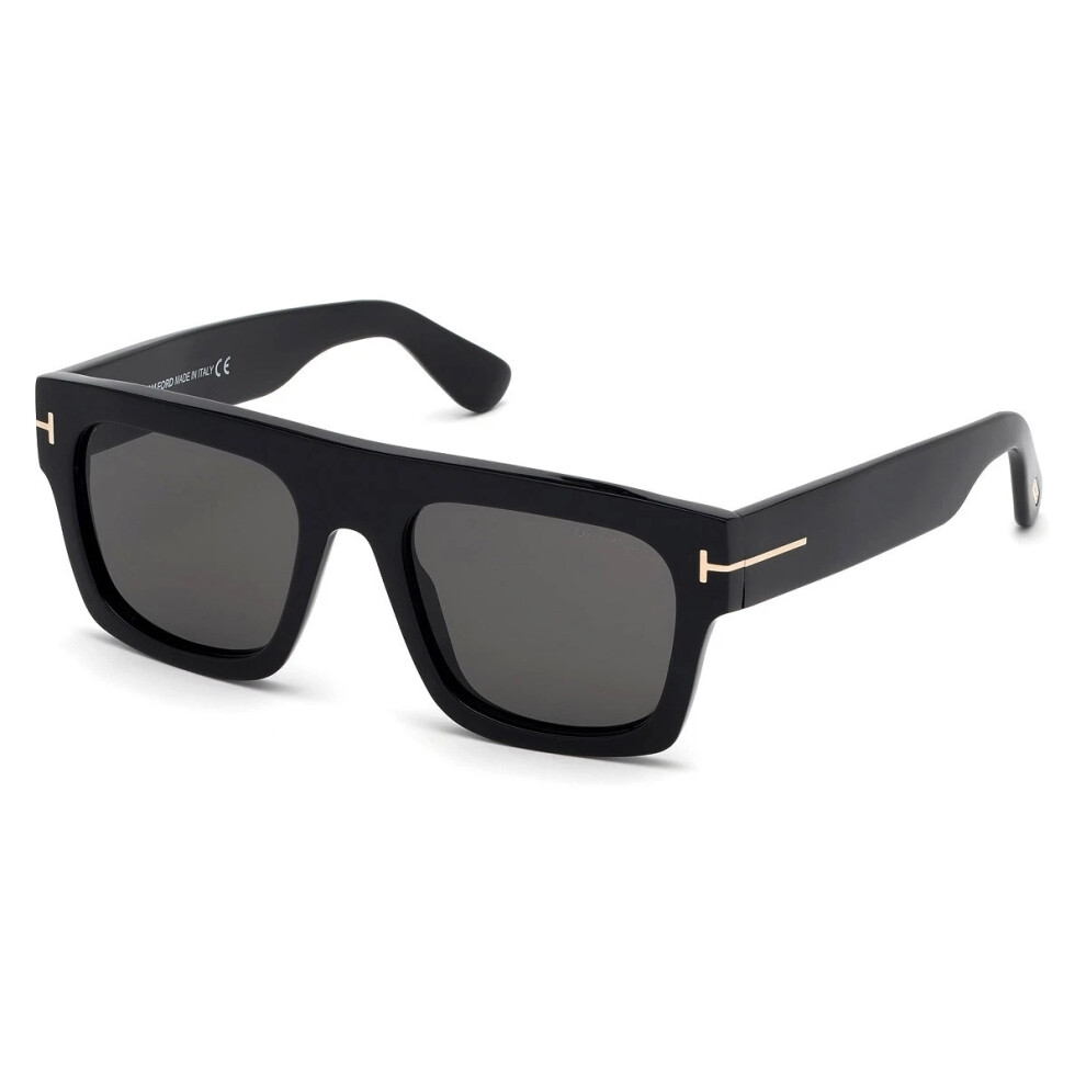 New Tom Ford Men Geometric Sunglasses FT0711 01A Shiny Black /Smoke Lens 53mm