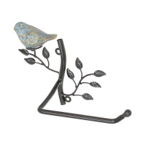 OwlGift Wall Mounted Metal Toilet Tissue Holder wCeramic Bird Roll Organizer for Bathroom Black