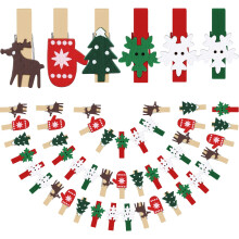 Boao Kerst Houten Clips Kerstboom Foto Clips Elanden Handschoenen Sneeuwvlok Wasknijpers DIY Foto Pinnen voor Thuis Kunst Craft Decor (60 stuks)