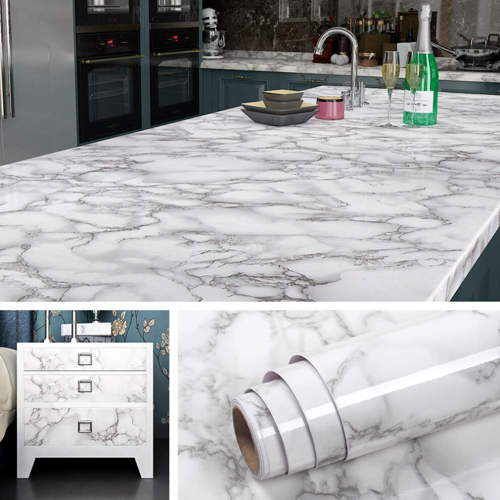Livelynine 24X197 Glossy Marble Contact Paper For Countertops Waterproof Wallpaper Peel And Stick Countertop Contact Paper Self Adhesive Kitchen Coun 016071776294