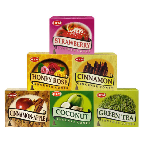 Hem Incense Cones Set #5 & Cone Burner Bundle with 6 Popular Scents 1