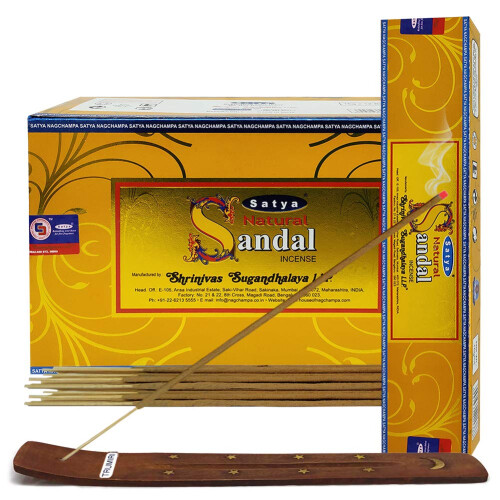 Natural Sandal Incense Sticks and Holder Bundle - Satya Incense