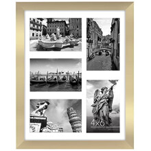 Americanflat 11x14 Collage Picture Frame in Gold with Five 4x6 Picture Displays - Shatter Resistant Glass Horizontal and Vertical Formats for Wall