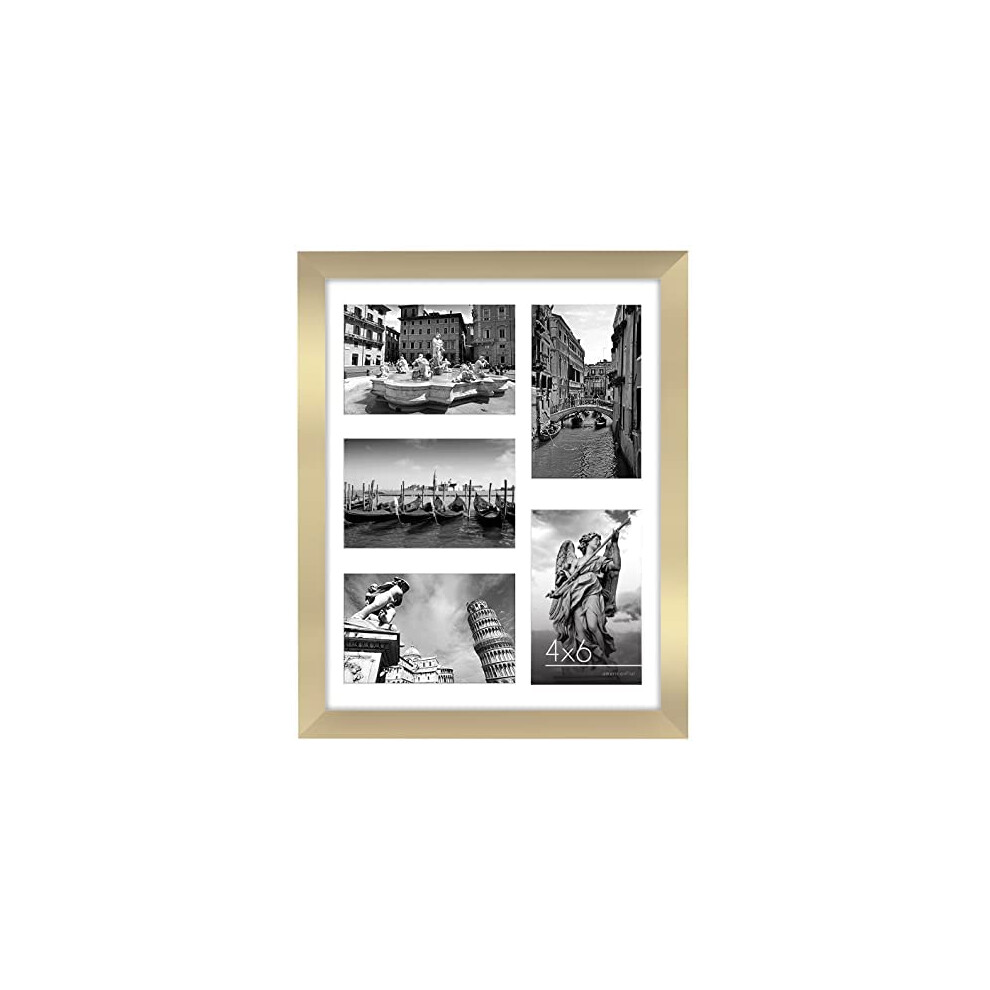 Americanflat 11X14 Collage Picture Frame In With Five 4X6 Picture Displays - Shatter Resistant Glass Horizontal And Vertical Formats For Wall Gold