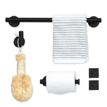 Ilyapa Bathroom Hardware Set Black Wall Mounted 5 Piece Matte Black Towel Rack Set - Towel Bar 1 Big Hook 2 Small Hooks Toilet Paper Holder Bath