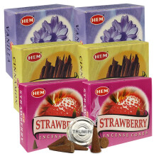 Vanille-Zimt-Erdbeer-Rδucherkegel und Halter-Bundle, Sortenpackung von Hem Trumiri Insense Insence