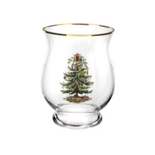 Spode Christmas Tree Hurricane Lamp - 6.5"""" Earthenware Decorative Candle Holder Festive Centerpiece for Mantel Table Holiday Home Decor - Pillar