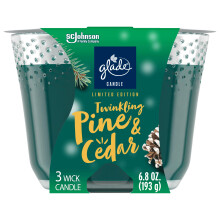 Glade Kaars Twinkling Pine & Cedar, Geurkaars met Essentiële Oliën, 3-Wick Kaars, 6.8 Oz