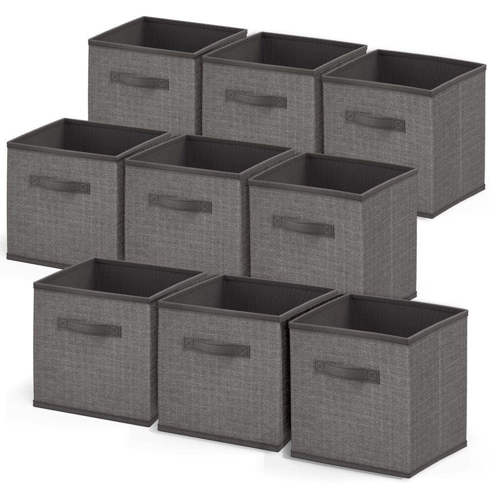Nestl Foldable 9 Cube Storage Organizer Bins Fabric Baskets With Handles 11Inch Grey Closet Bins for Bedroom Playroom and More