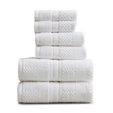 Springtree Home Ensemble de serviettes 100 % coton 6 pices | Conception texture gomtrique | Absorbantes schage rapide, 2 serviettes de bai