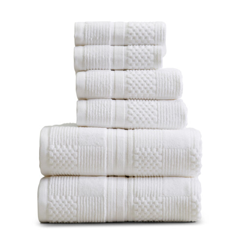 Springtree Home Ensemble de serviettes 100 % coton 6 pices | Conception texture gomtrique | Absorbantes  schage rapide, 2 serviettes de bai