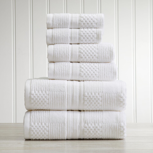 Springtree Home Ensemble de serviettes 100 % coton 6 pices | Conception texture gomtrique | Absorbantes  schage rapide, 2 serviettes de bai 1