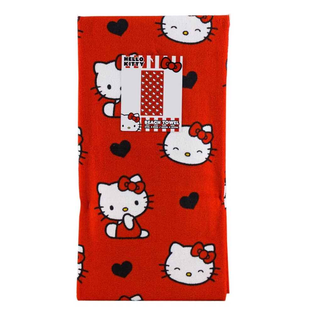 NORTHWEST Hello Kitty Beach Towel All Over Print Red 27 x 54 inches-image-OPC-PJYFKCC-NEW