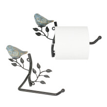 Owlgift Set of 2 Wall Mounted Metal Toilet Tissue Holder wCeramic Bird Roll Organizer for Bathroom Black