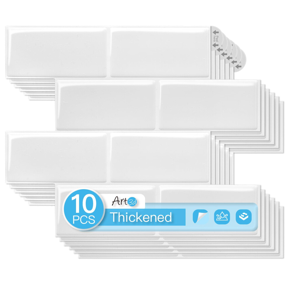Art3d 10Pack Heavyduty Peel And Stick Backsplash 12.6 X 10.6 Inch Stick On Wall Tiles For Kitchen Bathroom Countertop Decor White 6941197855513