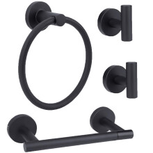 Ntipox 4Piece Matte Black Bathroom Accessories Hardware Set Include Double Post Pivoting Toilet Paper Holder Towel Ring and 2 Towel Hooks