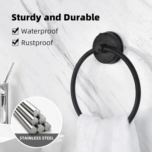 YOHOM Suction Cup Towel Ring (2 Matte Black) 1