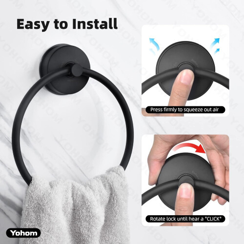 YOHOM Suction Cup Towel Ring (2 Matte Black) 2
