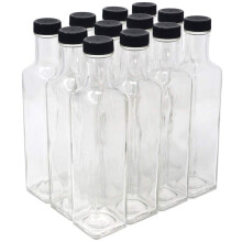nicebottles - Klart glas Quadra-flasker 250 ml sorte h?tter (8,5 Fl Oz) - Etui med 12
