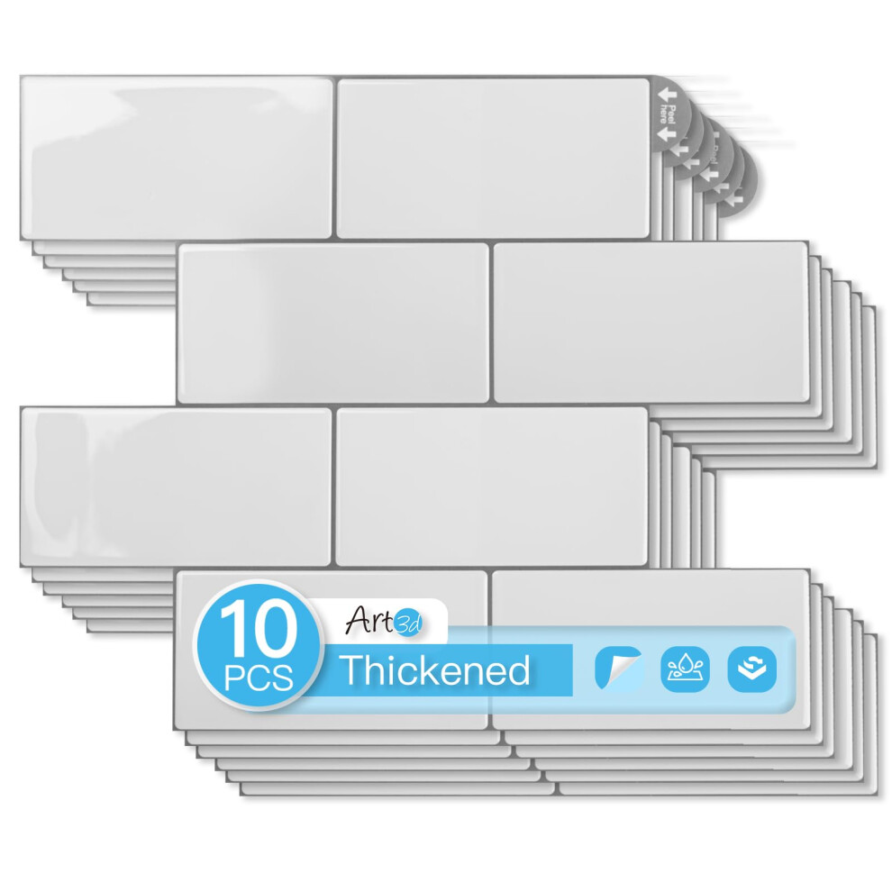 Art3d 10-Pack Heavy-Duty Peel And Stick Backsplash 12.6 X 10.6 Inch Stick On Wall Tiles For Kitchen Bathroom Countertop Decor Warm White With Gray 6941197855537
