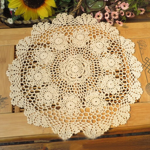 Laivigo novo pano de mesa redondo de renda de croch feito  mo doilies 16 polegadas bege