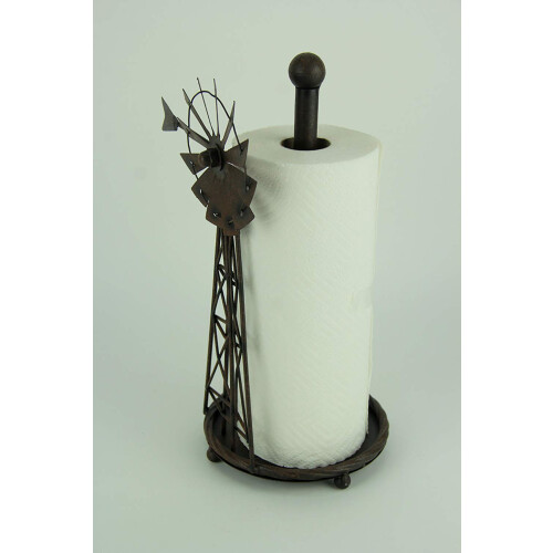Rustic Distressed Metal Art Windmill Paper Towel Holder Kitchen Table Decor 1