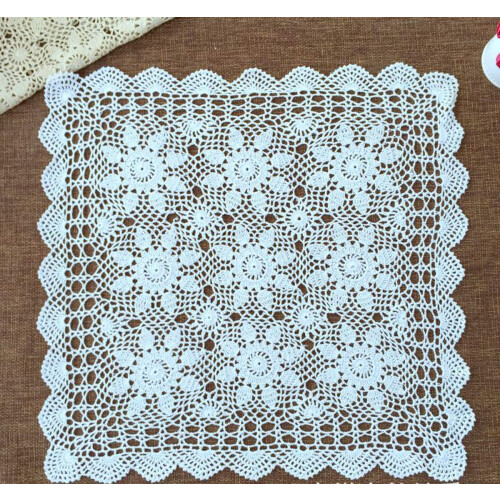 Toalha de mesa de renda de croch artesanal de algodo branco Damanni Doilies quadrados de 23 polegadas 1