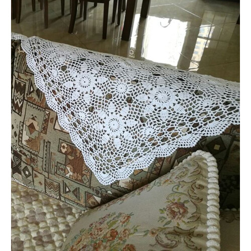 Toalha de mesa de renda de croch artesanal de algodo branco Damanni Doilies quadrados de 23 polegadas 2