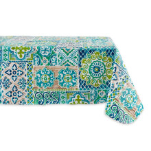 DII Spanish Tile Print Collection Vinyl Multi-Use Flannel Backed Tablecloth Rectangle 60x84 Spanish Tile