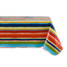 DII Vinyl Tabletop Collection Indoor/Outdoor Spill-Proof Flannel Backed Tablecloth Rectangle 60x102 Summer Stripe