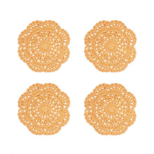 Phantomon Lace Round Crochet Doilies Handmade Coasters 4-Inch Pack of 4 (Ginger Yellow)