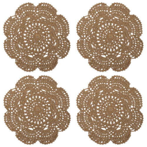 Phantomon Doilies de croch redondo de renda, guardanapo de 8 polegadas feito  mo, 100% algodo, porta-copos de croch, pacote de 4 (marrom)