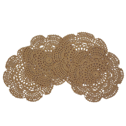 Phantomon Doilies de croch redondo de renda, guardanapo de 8 polegadas feito  mo, 100% algodo, porta-copos de croch, pacote de 4 (marrom) 1