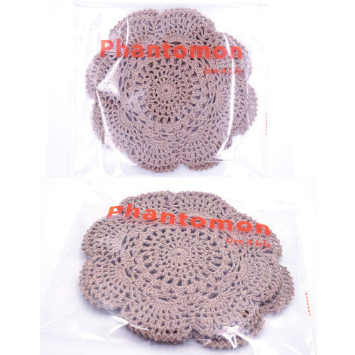 Phantomon Doilies de croch redondo de renda, guardanapo de 8 polegadas feito  mo, 100% algodo, porta-copos de croch, pacote de 4 (marrom) 2