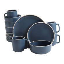 Gibson Home Zuma 16 Piece Round Kitchen Dinnerware Set Dishes Plates Bowls Mugs Service for 4 Matte Stoneware Cobalt Blue (127342.16R)
