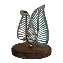 OwlGift Porte-serviettes moderne sur pied avec feuille en mtal turquoise dor et base en bois marron, distributeur de mouchoirs de table, rangem